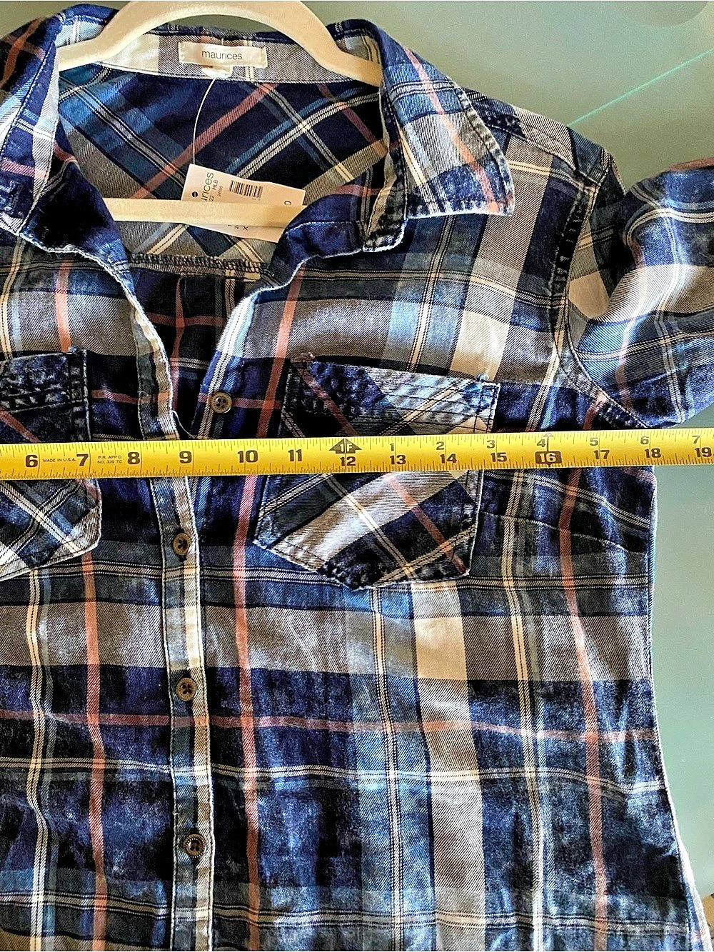 Maurices Plaid Button Down Blue & White XS NWT - Picture 4 of 7